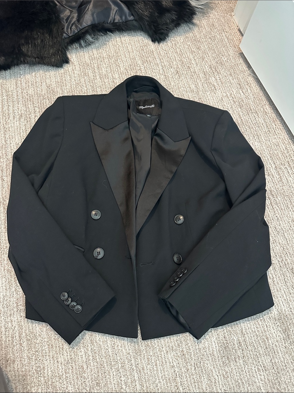 Madewell Black Double-Breasted Tuxedo Blazer